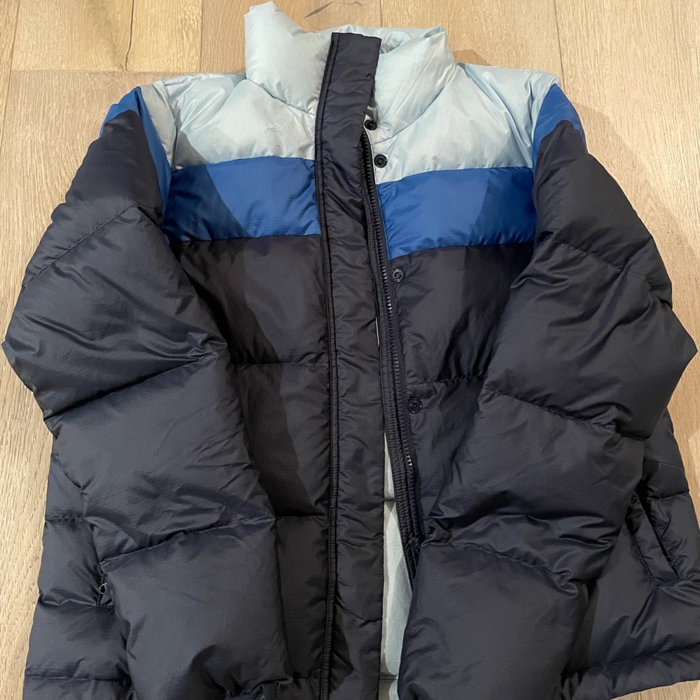 Outerknown Black and Blue Puffer Jacket